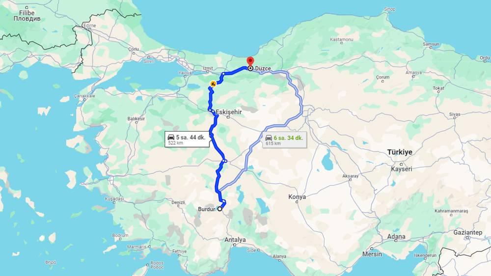 Burdur Düzce arası kaç km? Düzce Burdur arası kaç saat?