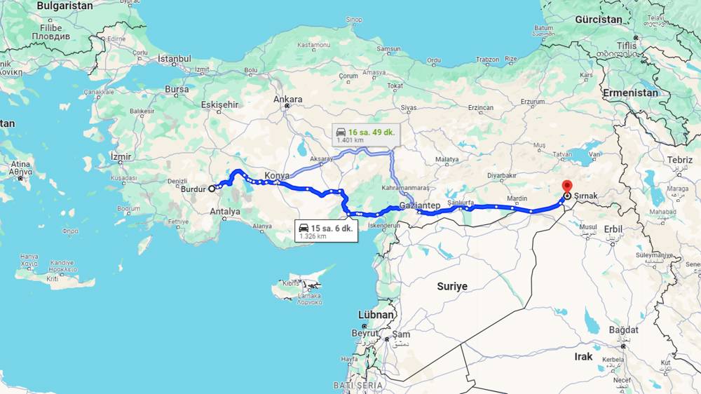 Burdur Şırnak arası kaç km? Şırnak Burdur arası kaç saat?