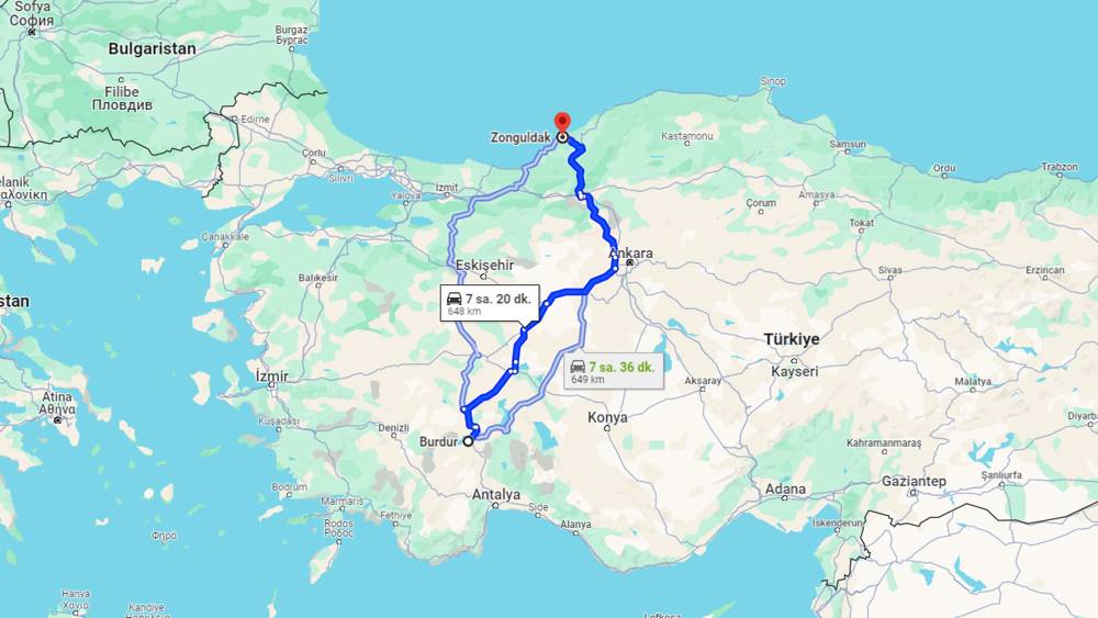 Burdur Zonguldak arası kaç km? Zonguldak Burdur arası kaç saat?