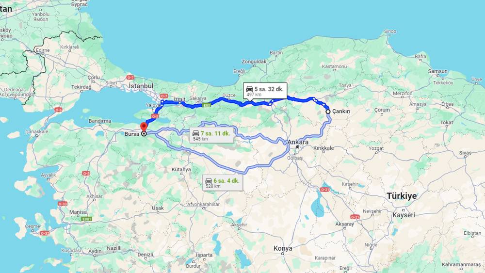 Çankırı Bursa arası kaç km? Bursa Çankırı arası kaç saat?