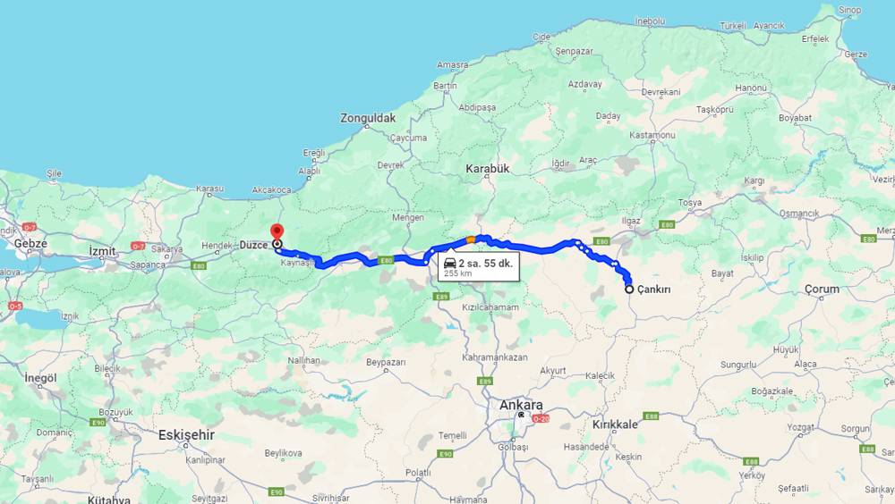 Çankırı Düzce arası kaç km? Düzce Çankırı arası kaç saat?