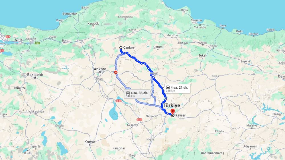 Çankırı Kayseri arası kaç km? Kayseri Çankırı arası kaç saat?