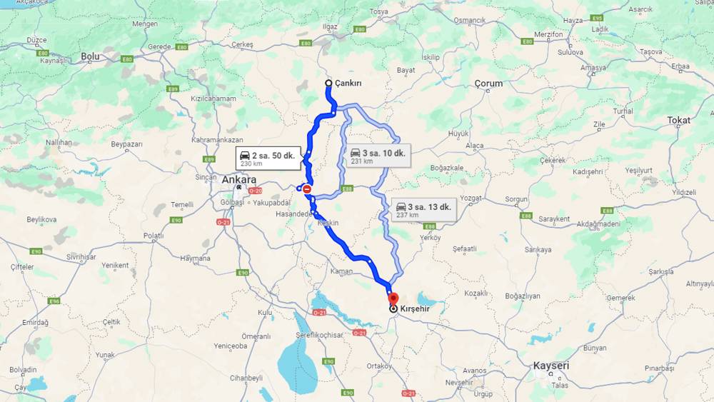 Çankırı Kırşehir arası kaç km? Kırşehir Çankırı arası kaç saat?