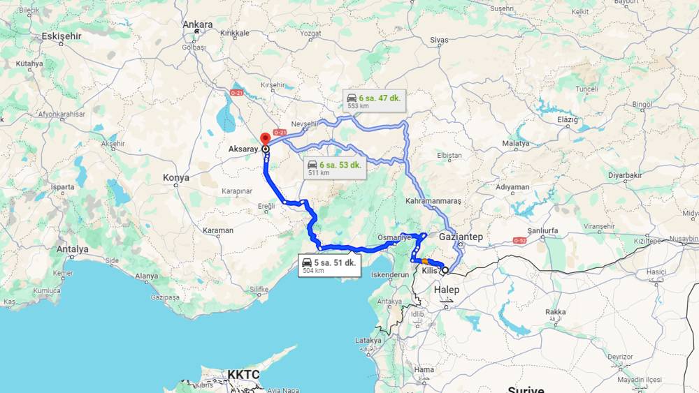 Kilis Aksaray arası kaç km? Aksaray Kilis arası kaç saat?