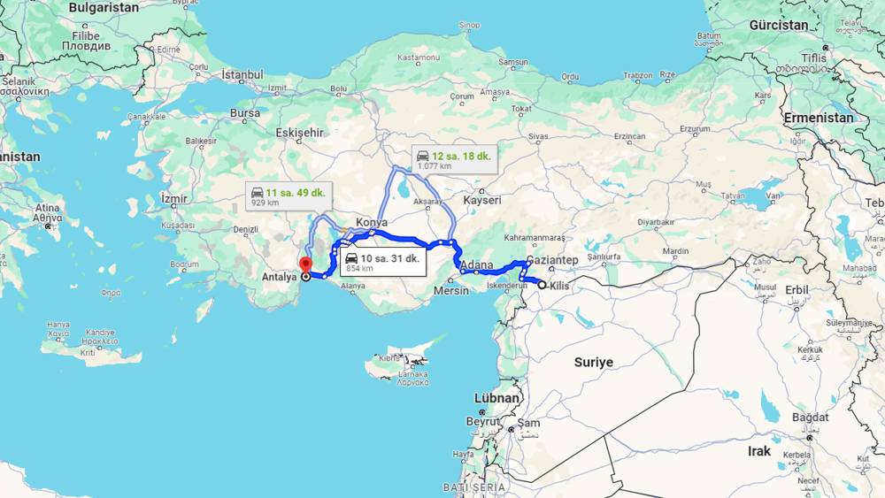 Kilis Antalya arası kaç km? Antalya Kilis arası kaç saat?