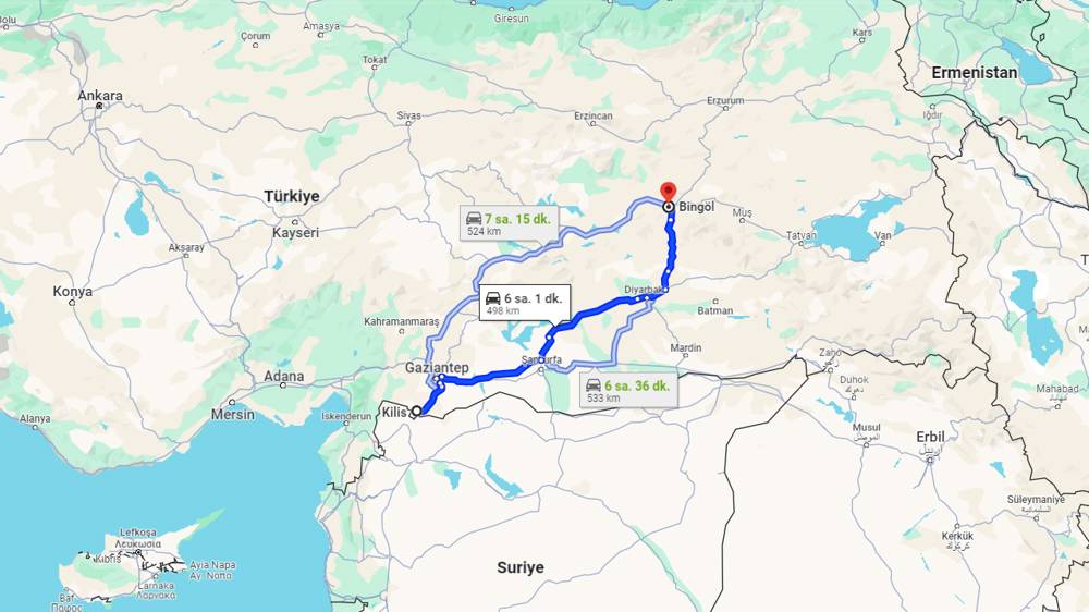 Kilis Bingöl arası kaç km? Bingöl Kilis arası kaç saat?