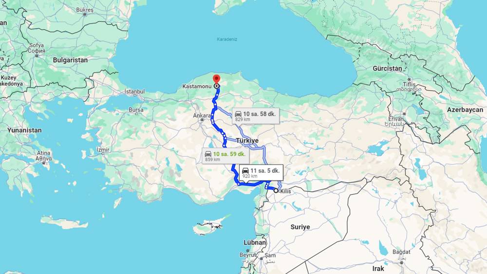 Kilis Kastamonu arası kaç km? Kastamonu Kilis arası kaç saat?