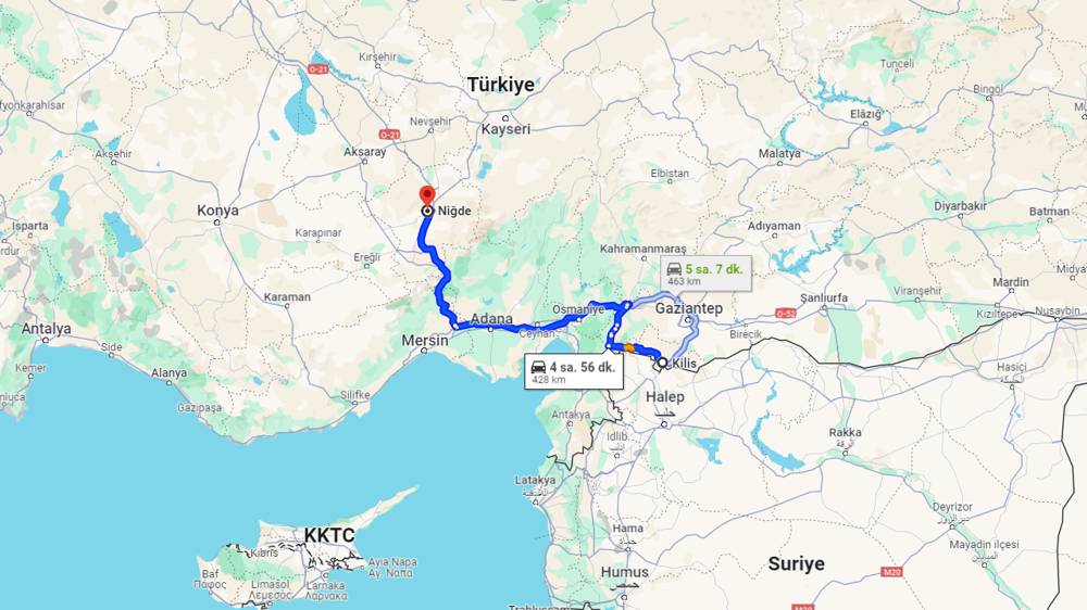 Kilis Niğde arası kaç km? Niğde Kilis arası kaç saat?