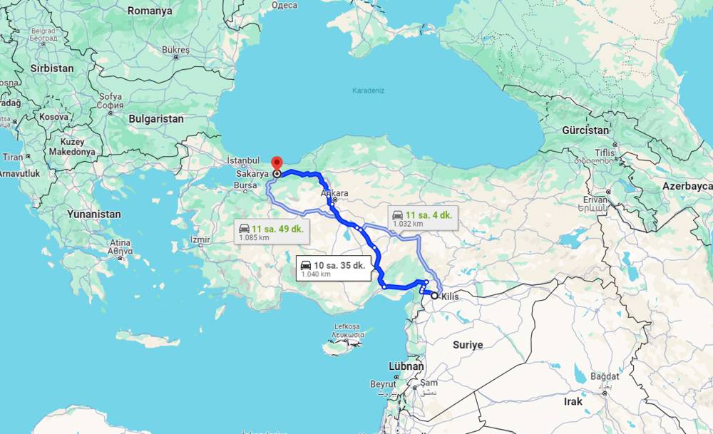 Kilis Sakarya arası kaç km? Sakarya Kilis arası kaç saat?