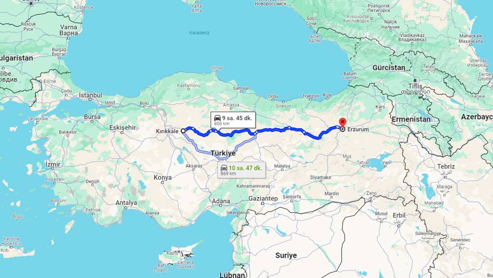 Kırıkkale Erzurum arası kaç km? Erzurum Kırıkkale arası kaç saat?
