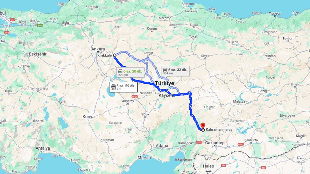 Kırıkkale Kahramanmaraş arası kaç km? Kahramanmaraş Kırıkkale arası kaç saat?