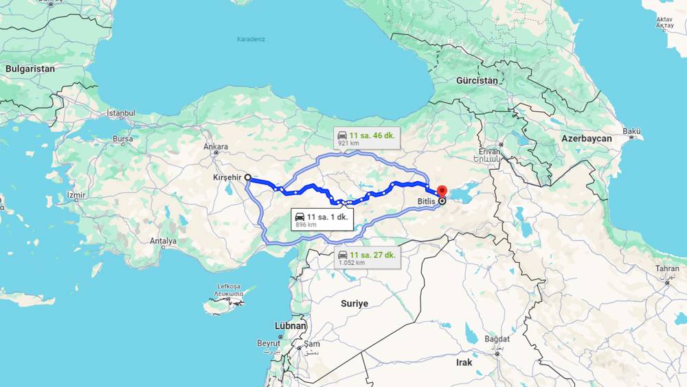 Kırşehir Bitlis arası kaç km? Bitlis Kırşehir arası kaç saat?
