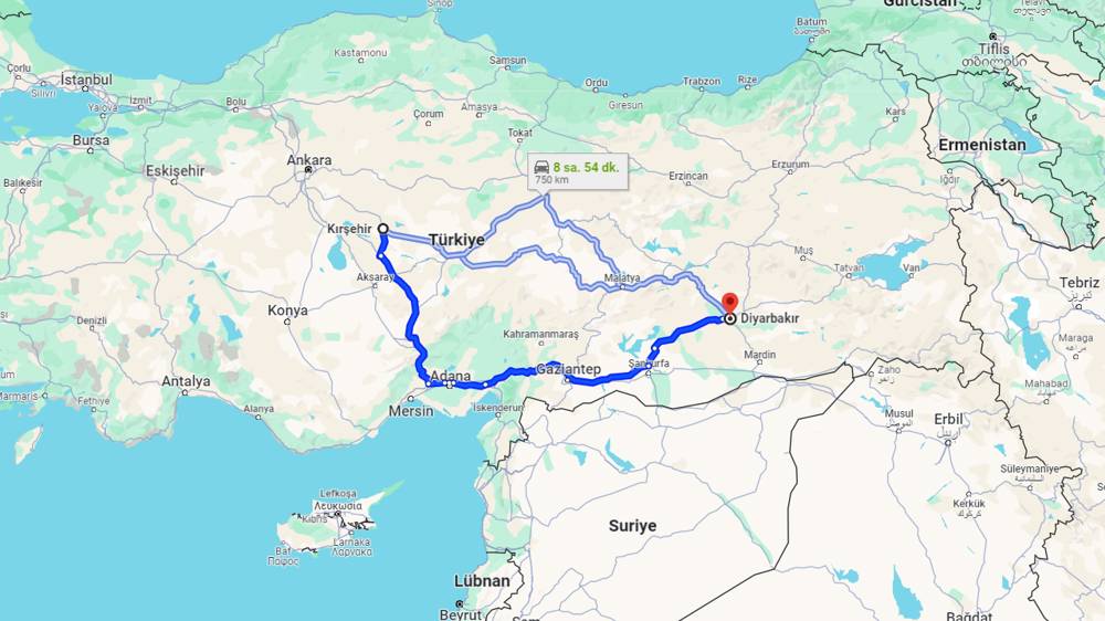 Kırşehir Diyarbakır arası kaç km? Diyarbakır Kırşehir arası kaç saat?