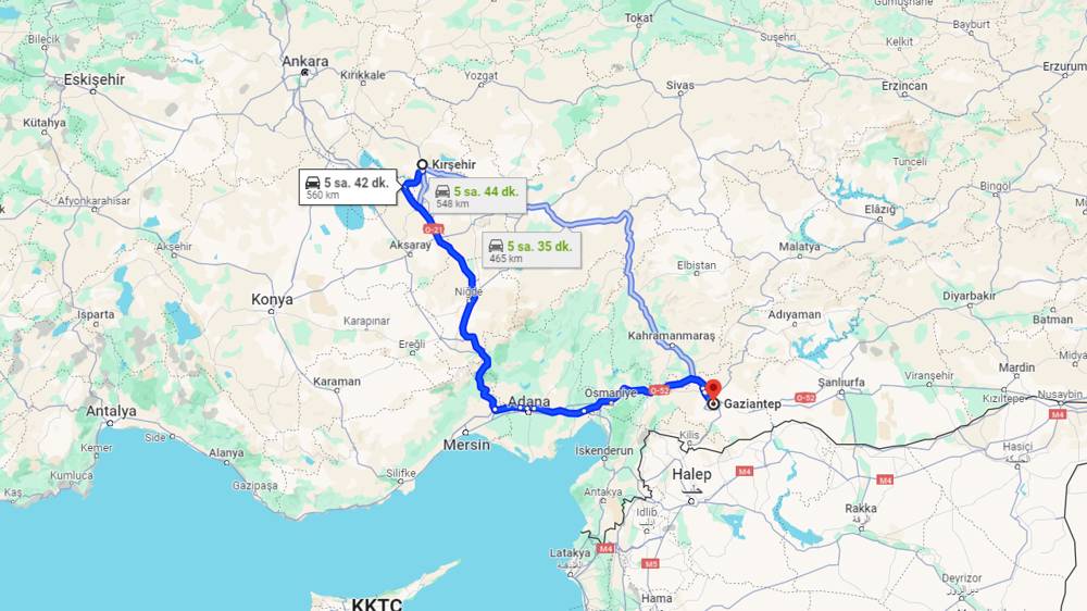 Kırşehir Gaziantep arası kaç km? Gaziantep Kırşehir arası kaç saat?