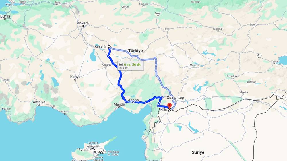 Kırşehir Kilis arası kaç km? Kilis Kırşehir arası kaç saat?