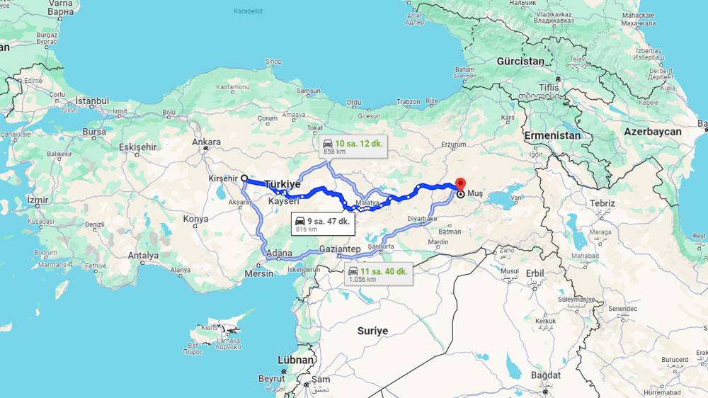 Kırşehir Muş arası kaç km? Muş Kırşehir arası kaç saat?