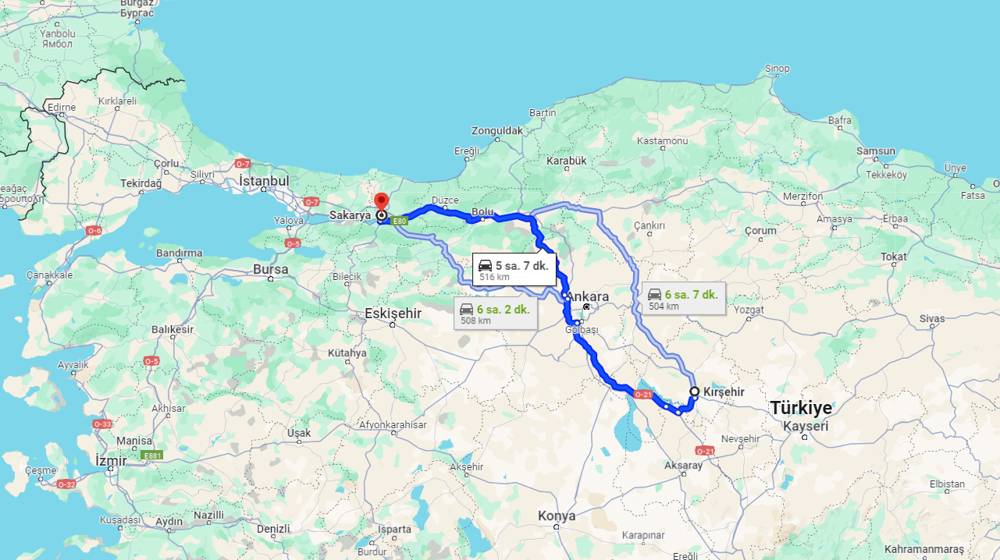 Kırşehir Sakarya arası kaç km? Sakarya Kırşehir arası kaç saat?