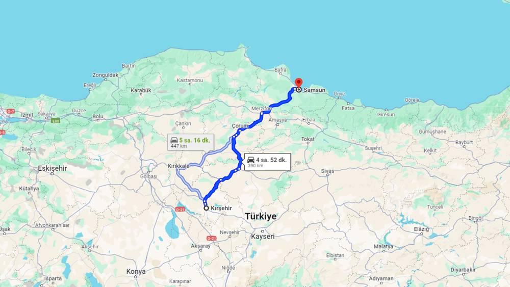 Kırşehir Samsun arası kaç km? Samsun Kırşehir arası kaç saat?