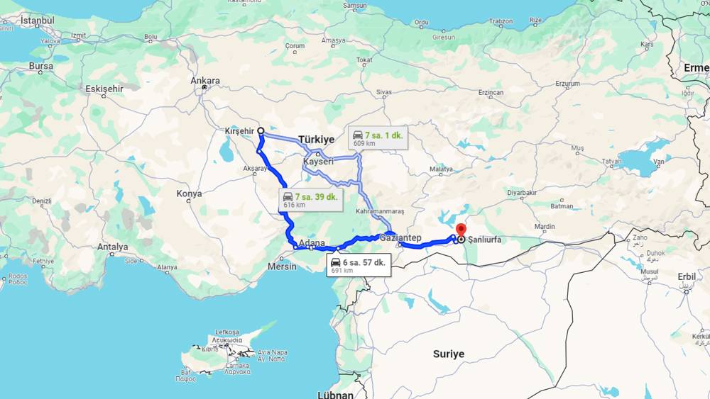 Kırşehir Şanlıurfa arası kaç km? Şanlıurfa Kırşehir arası kaç saat?