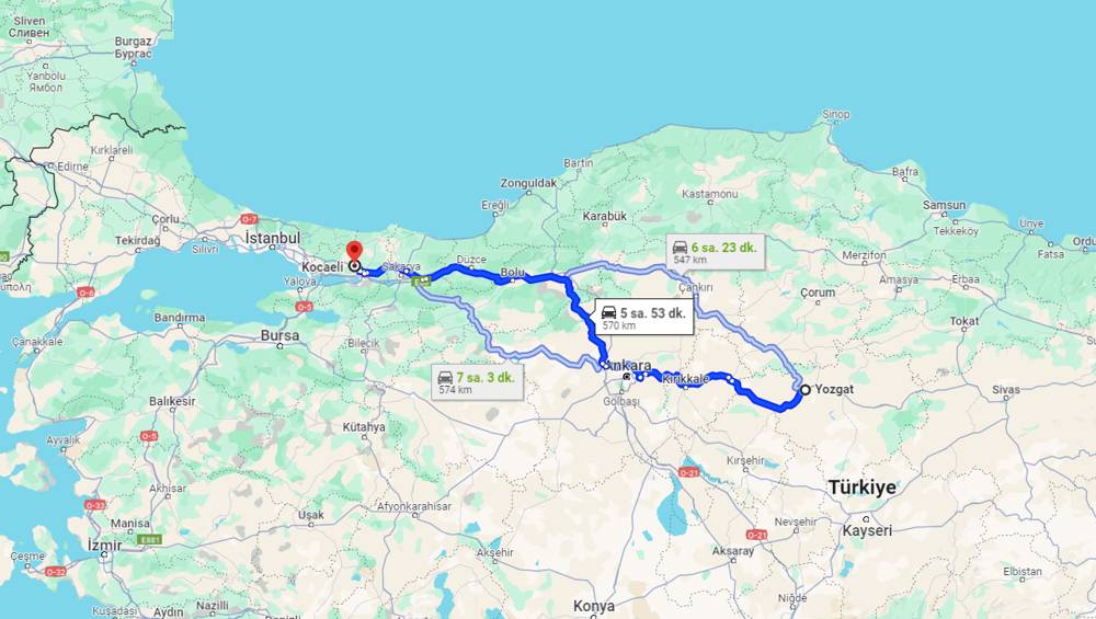 Yozgat Kocaeli arası kaç km? Kocaeli Yozgat arası kaç saat?