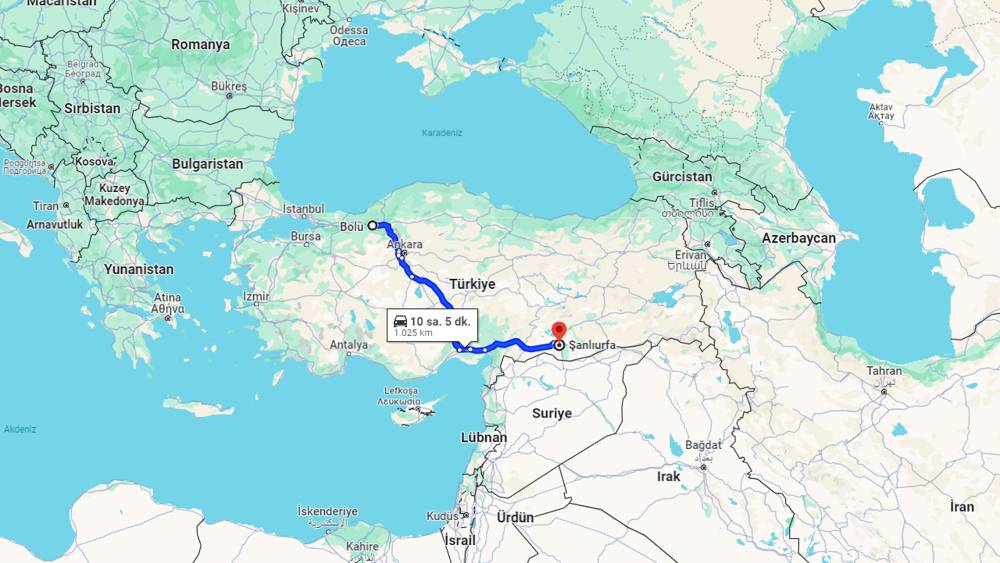 Bolu Şanlıurfa arası kaç km? Şanlıurfa Bolu arası kaç saat?