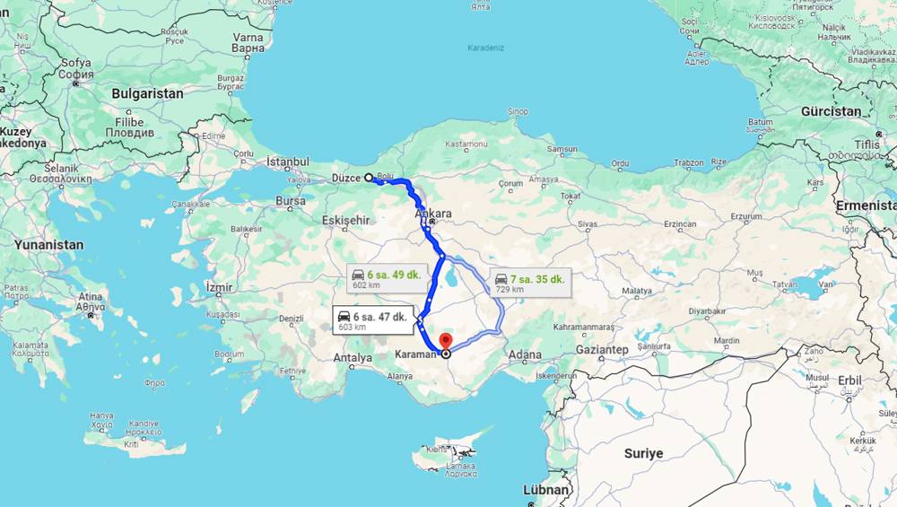 Düzce Karaman arası kaç km? Karaman Düzce arası kaç saat?