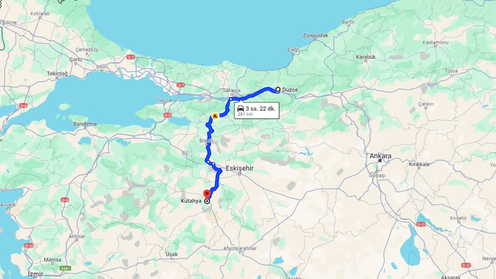 Düzce Kütahya arası kaç km? Kütahya Düzce arası kaç saat?