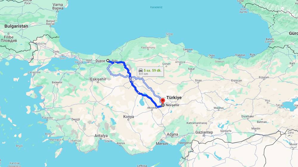 Düzce Nevşehir arası kaç km? Nevşehir Düzce arası kaç saat?