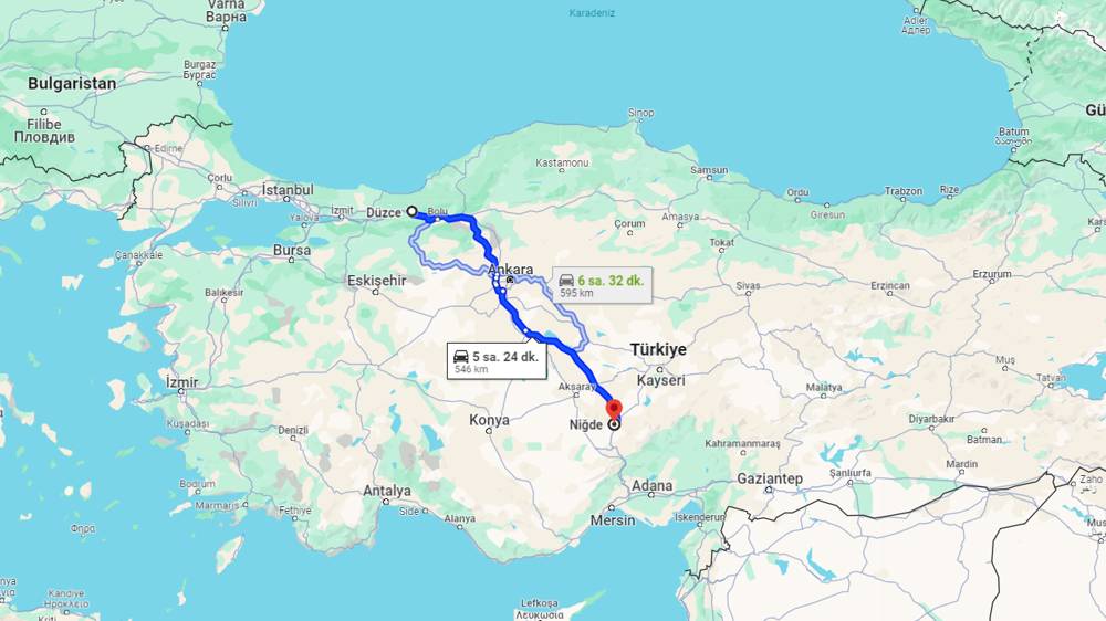 Düzce Niğde arası kaç km? Niğde Düzce arası kaç saat?