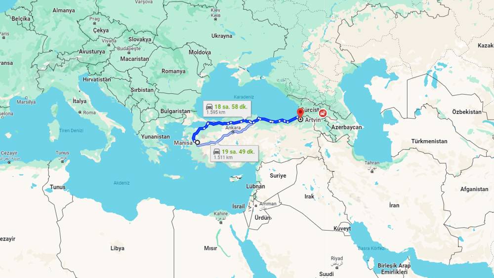 Manisa Artvin arası kaç km? Artvin Manisa arası kaç saat?