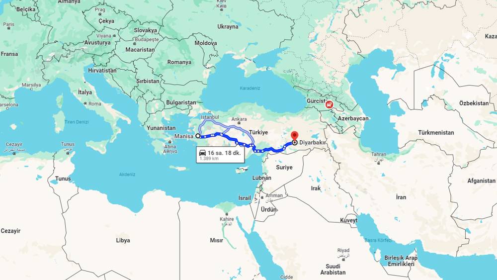 Manisa Diyarbakır arası kaç km? Diyarbakır Manisa arası kaç saat?