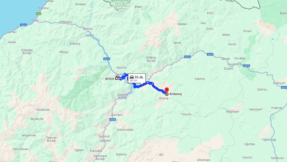Artvin Ardanuç arası kaç km? Ardanuç Artvin arası kaç saat?