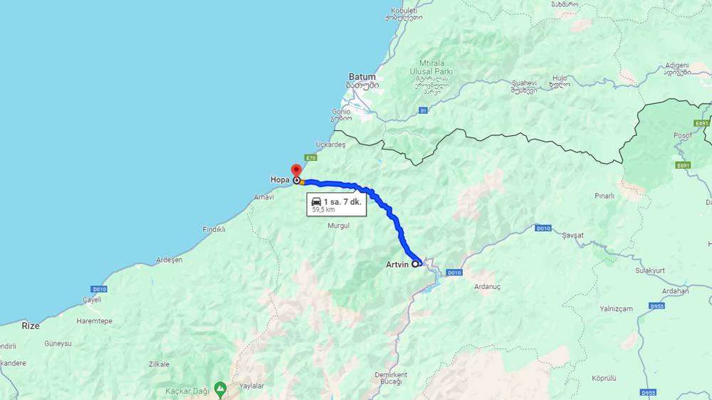 Artvin Hopa arası kaç km? Hopa Artvin arası kaç saat?