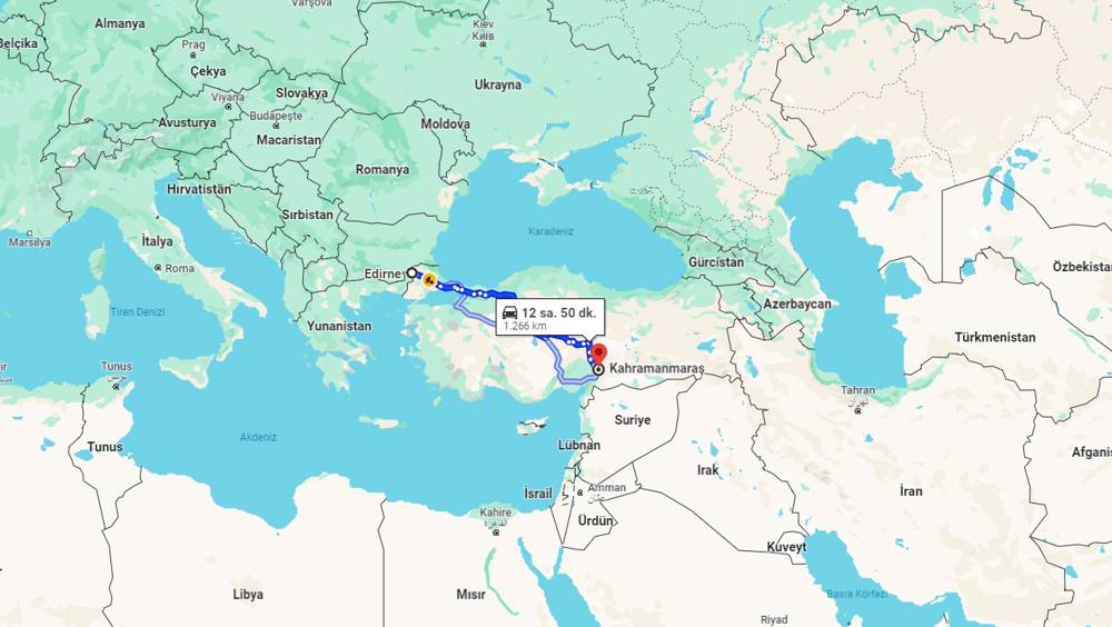 Edirne Kahramanmaraş arası kaç km? Kahramanmaraş Edirne arası kaç saat?