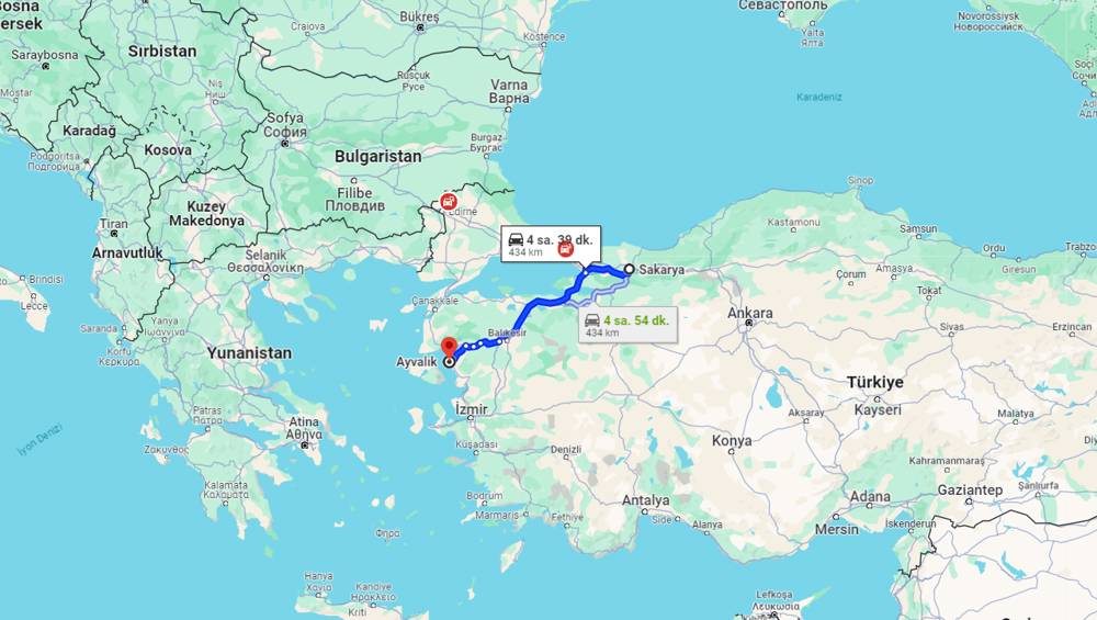 Sakarya Ayvalık arası kaç km? Ayvalık Sakarya arası kaç saat?