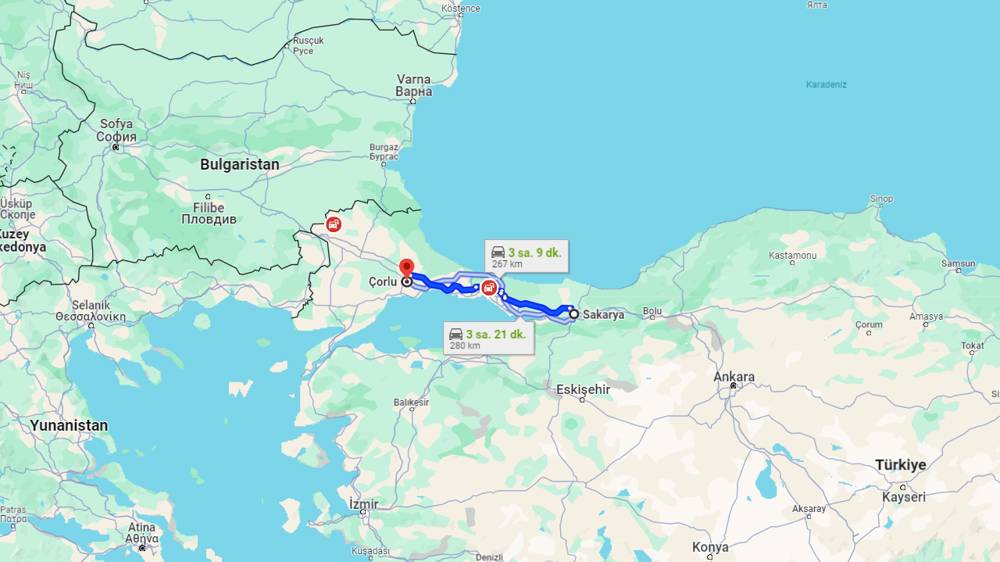 Sakarya Çorlu arası kaç km? Çorlu Sakarya arası kaç saat?