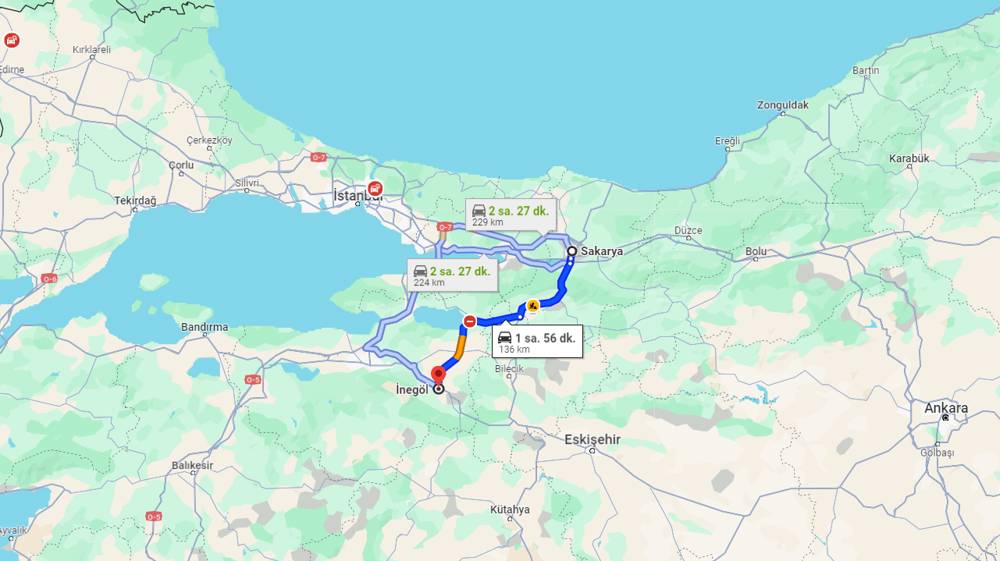 Sakarya İnegöl arası kaç km? İnegöl Sakarya arası kaç saat?