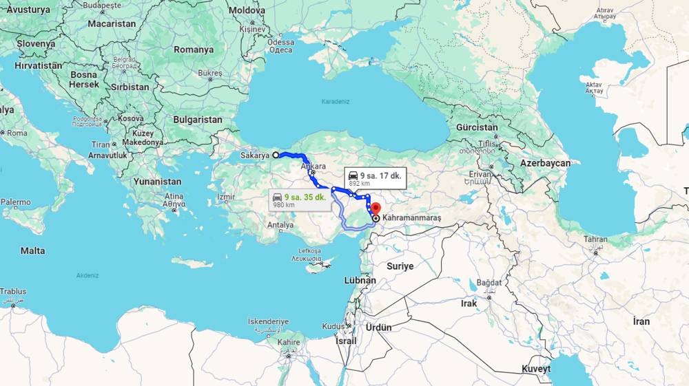 Sakarya Kahramanmaraş arası kaç km? Kahramanmaraş Sakarya arası kaç saat?