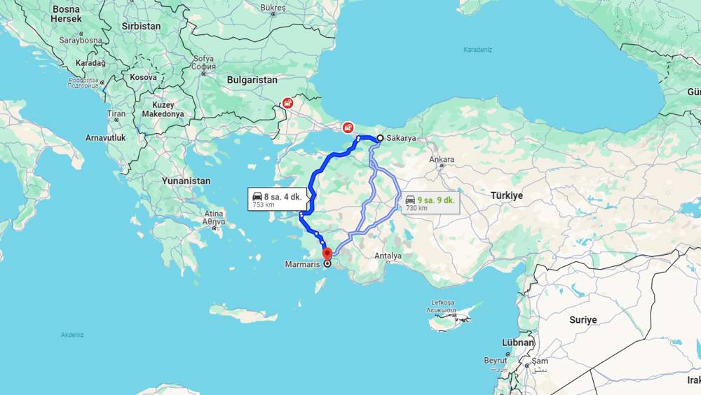 Sakarya Marmaris arası kaç km? Marmaris Sakarya arası kaç saat?