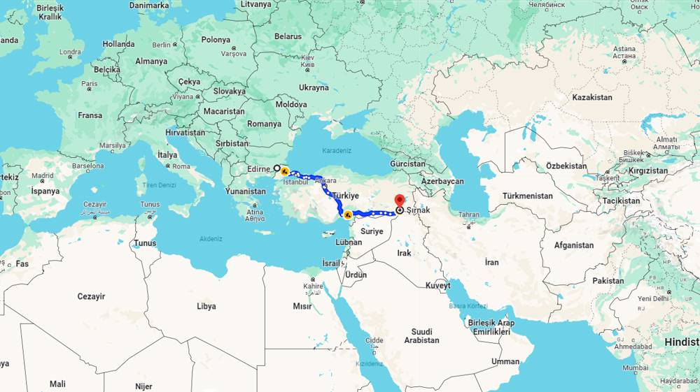 Edirne Şırnak arası kaç km? Şırnak Edirne arası kaç saat?