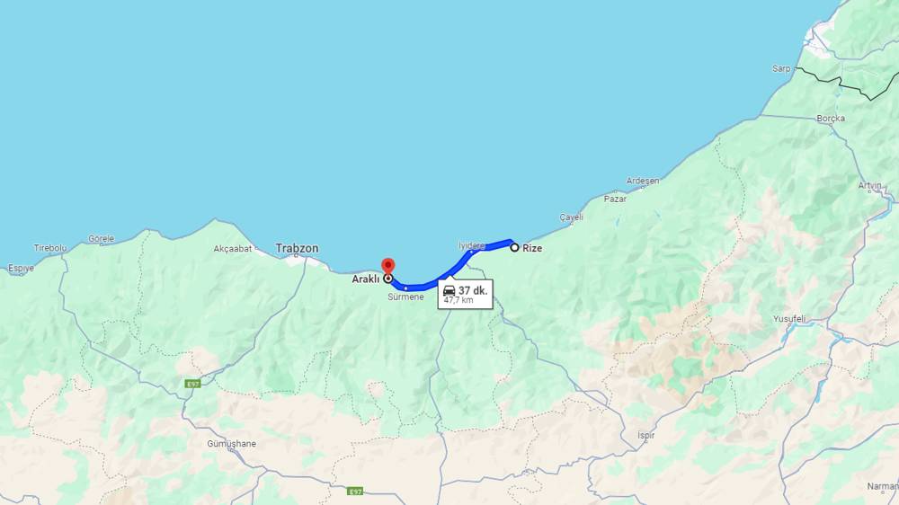 Rize Araklı arası kaç km? Araklı Rize arası kaç saat?