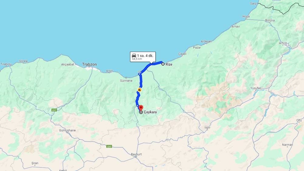 Rize Çaykara arası kaç km? Çaykara Rize arası kaç saat?