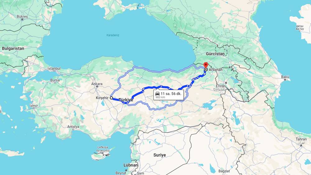 Kırşehir Ardahan arası kaç km? Ardahan Kırşehir arası kaç saat?