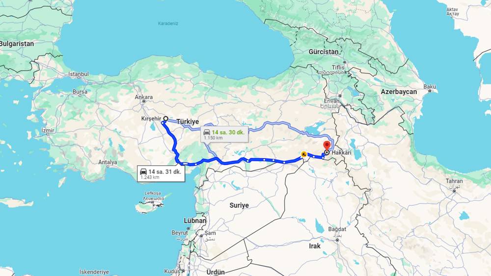 Kırşehir Hakkari arası kaç km? Hakkari Kırşehir arası kaç saat?