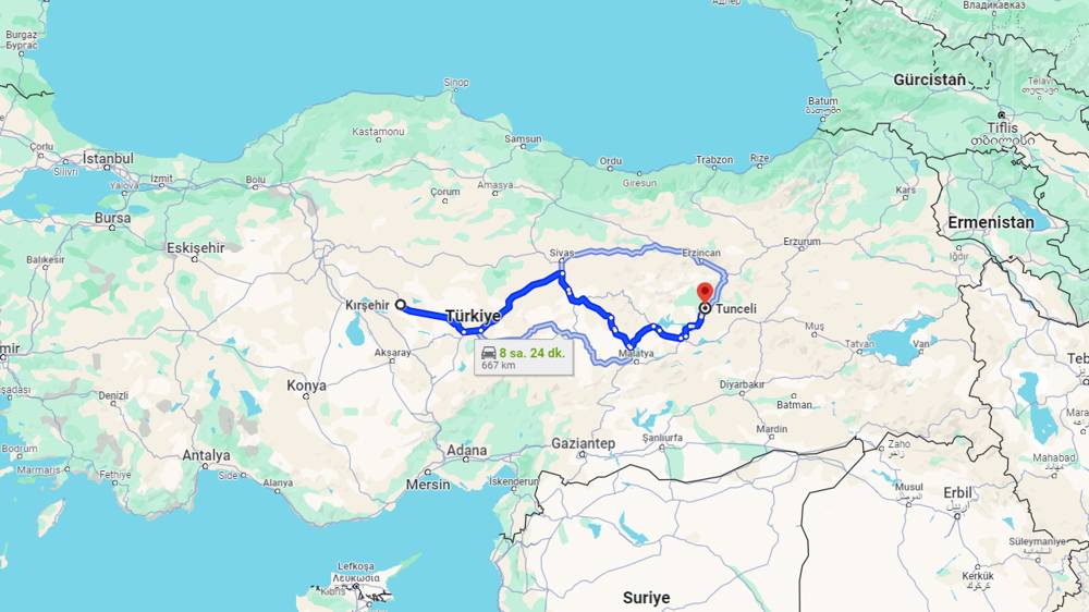 Kırşehir Tunceli arası kaç km? Tunceli Kırşehir arası kaç saat?