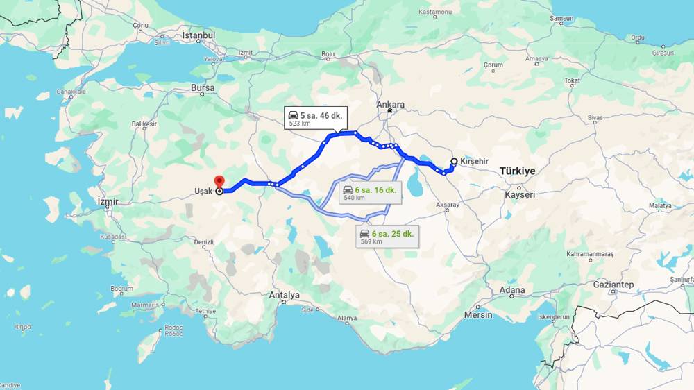 Kırşehir Uşak arası kaç km? Uşak Kırşehir arası kaç saat?