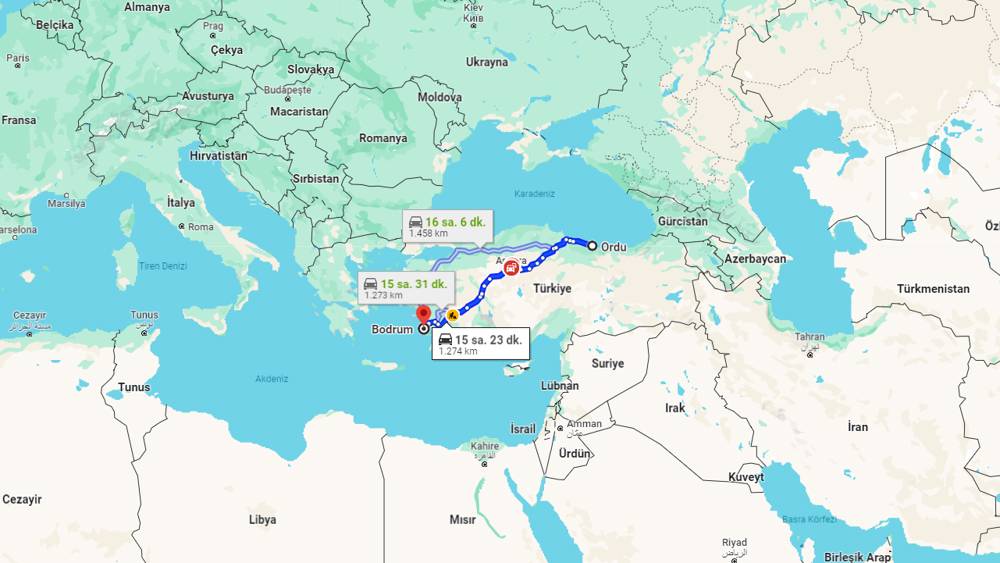 Ordu Bodrum arası kaç km? Bodrum Ordu arası kaç saat?