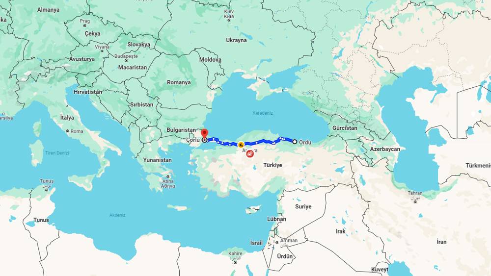 Ordu Çorlu arası kaç km? Çorlu Ordu arası kaç saat?