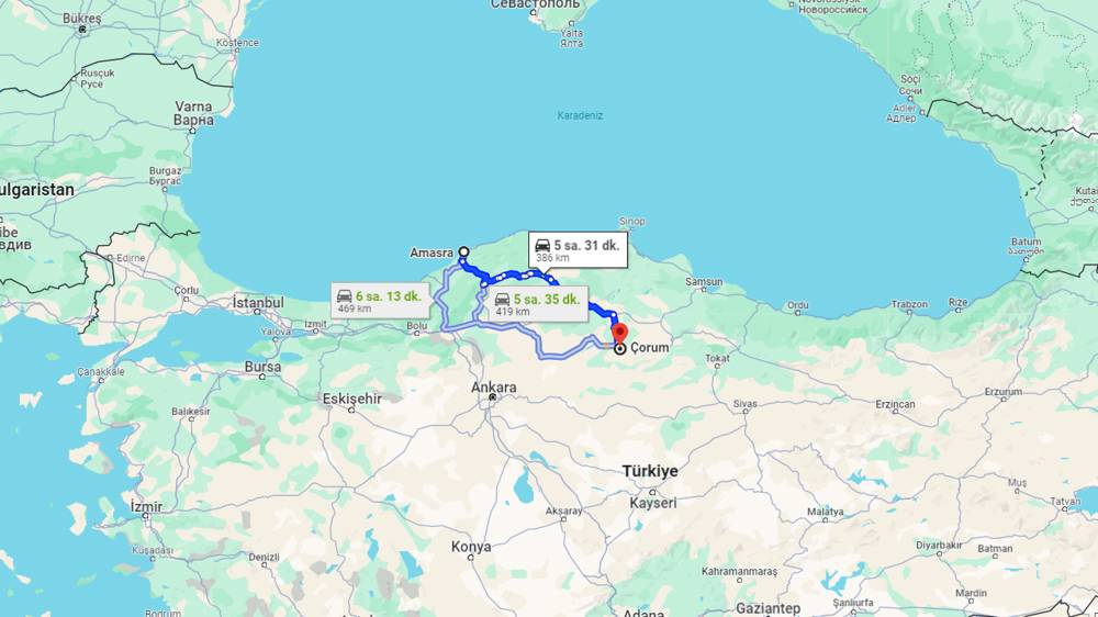 Amasra Çorum arası kaç km? Çorum Amasra arası kaç saat?