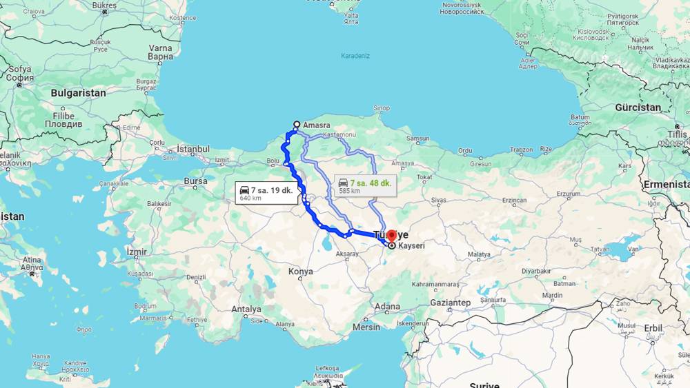 Amasra Kayseri arası kaç km? Kayseri Amasra arası kaç saat?